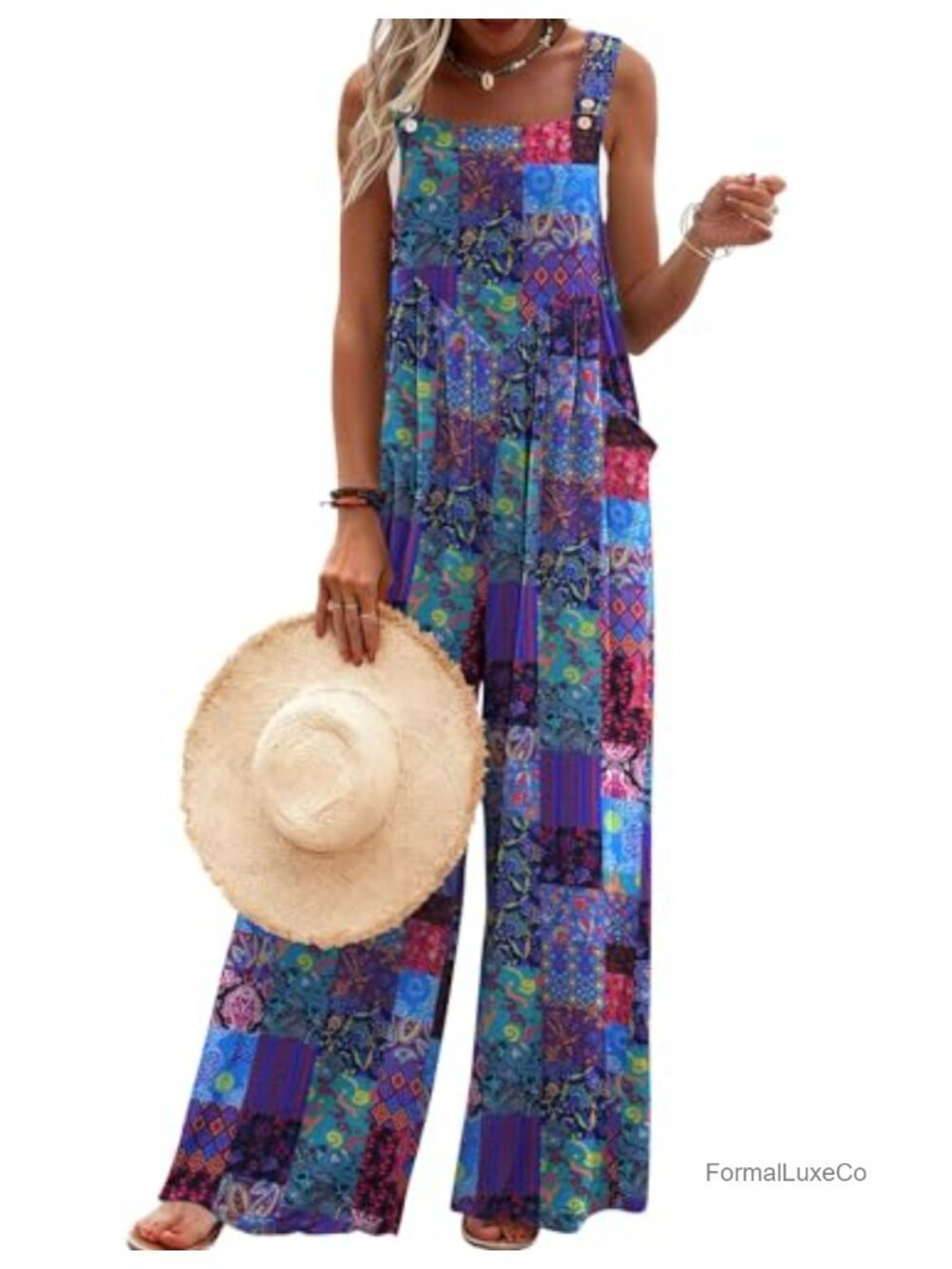 Ekouaer Loose Fit Sleeveless Wide Leg Jumpsuit Boho Summer Romper
